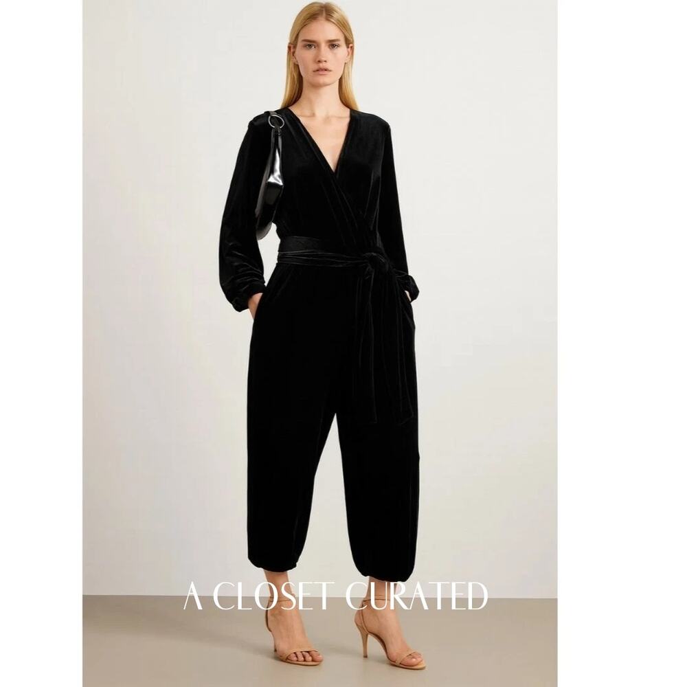 Rivet Utility Dazzler Velvet Jumpsuit Small NEW Black